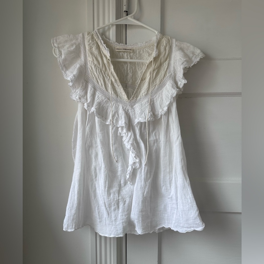 Ulla Johnson Cap Sleeve Ruffle Babydoll 100% cotton blouse size 6